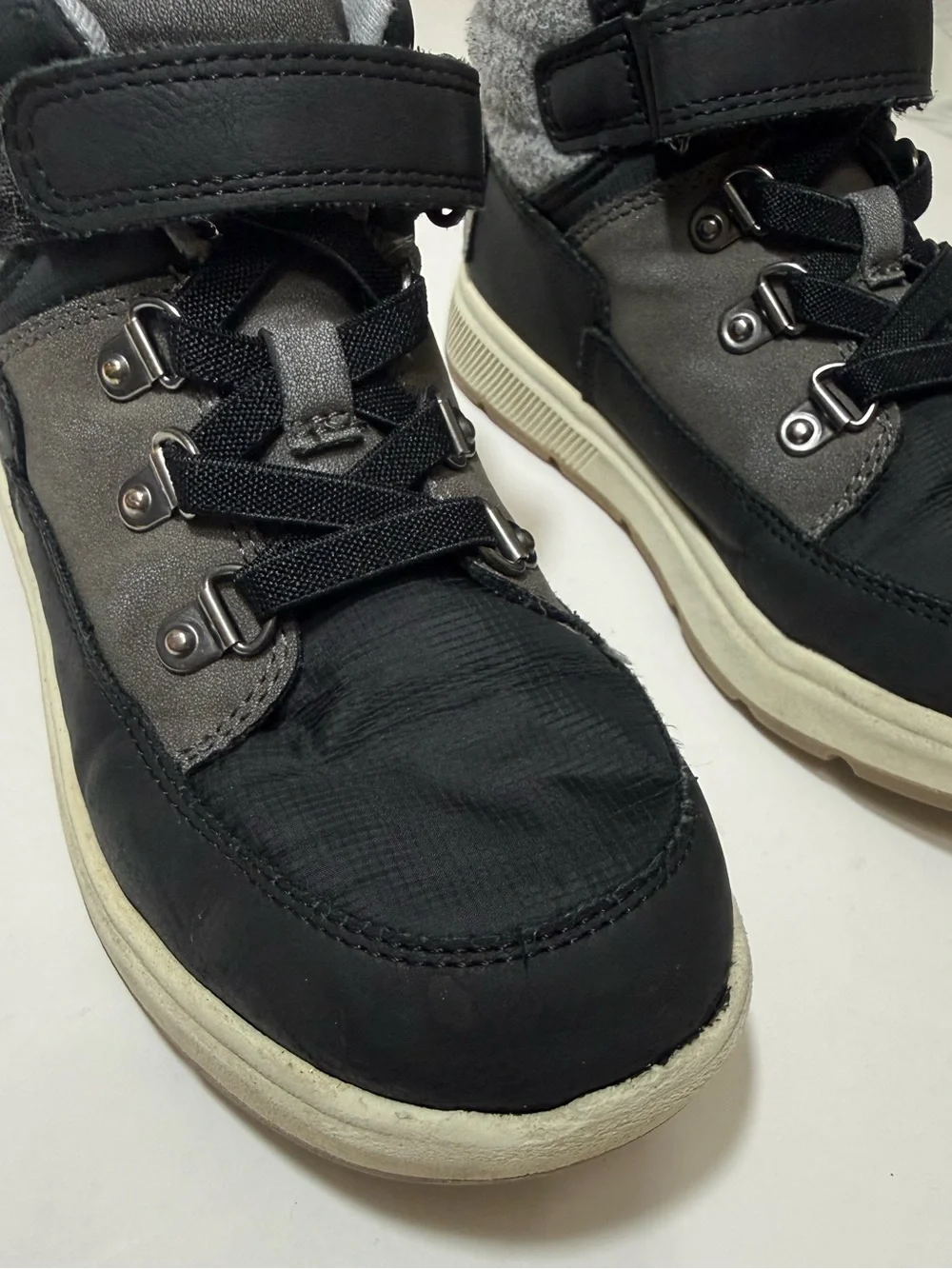 Cat & Jack Gray & Black High Top Sneakers with Hook & Loop - Boys Size 13